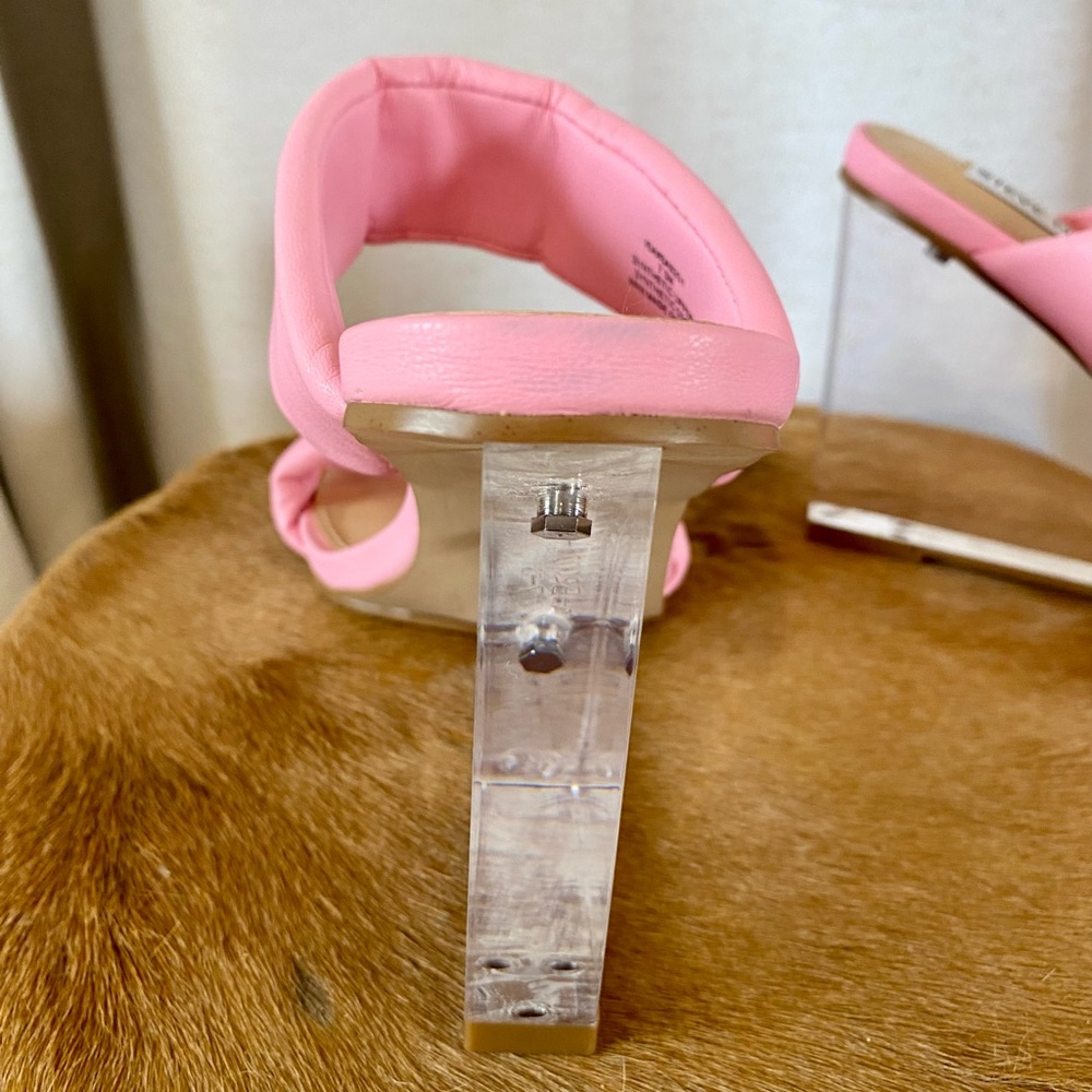 Steve Madden Isa Pink Clear Lucite Wedge Sandals Open Toe Transparent Heel 7.5 - Picture 5 of 14